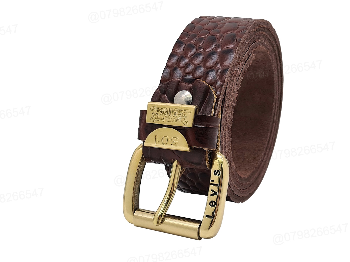 Dây nịt nam da bò vân cá sấu DHM-423 | Khoá kim đầu đồng nguyên khối kiểu tròn | Bảo hành 12 tháng - Ảnh 3