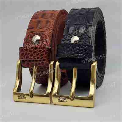 Dây lưng da bò thật dập vân cá sấu DHM-037 | Đầu khoá kim đồng thật nguyên khối | Bảo hành 12 tháng