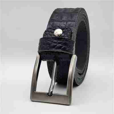 Dây nịch da bò thật dập vân cá sấu DHM-324 | Khoá kim màu đen nhám thời trang | Bảo hành 12 tháng