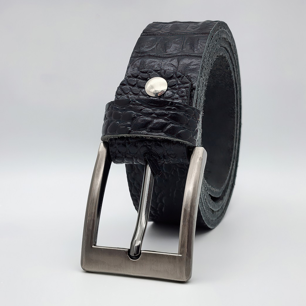 Dây nịch da bò thật dập vân cá sấu DHM-324 | Khoá kim màu đen nhám thời trang | Bảo hành 12 tháng