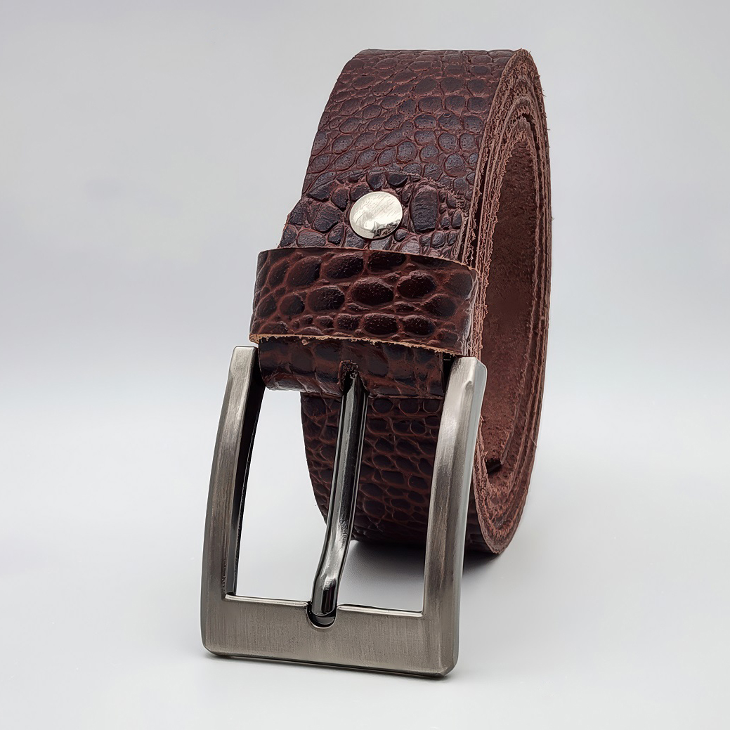 Dây nịch da bò thật dập vân cá sấu DHM-324 | Khoá kim màu đen nhám thời trang | Bảo hành 12 tháng - Ảnh 2