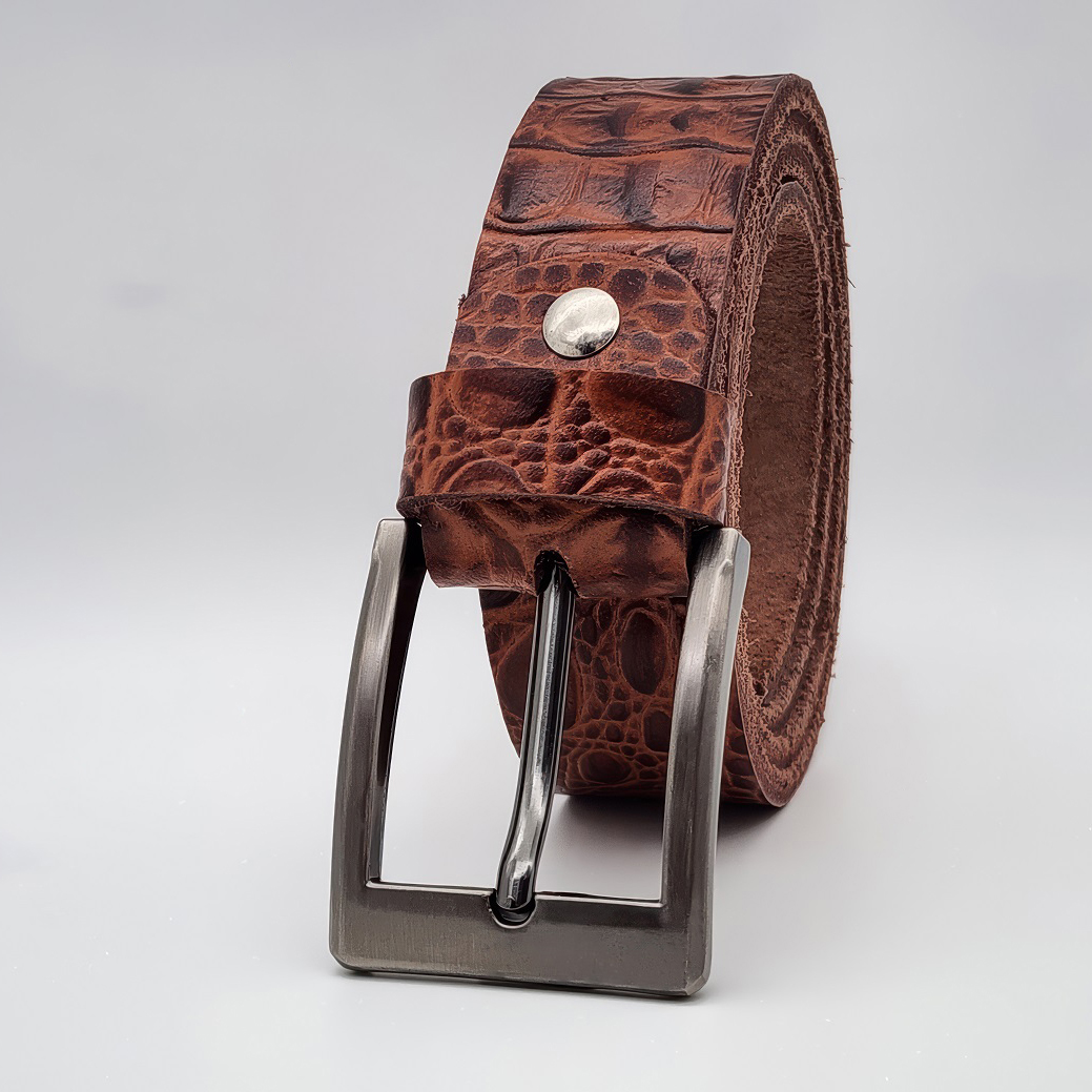 Dây nịch da bò thật dập vân cá sấu DHM-324 | Khoá kim màu đen nhám thời trang | Bảo hành 12 tháng - Ảnh 3