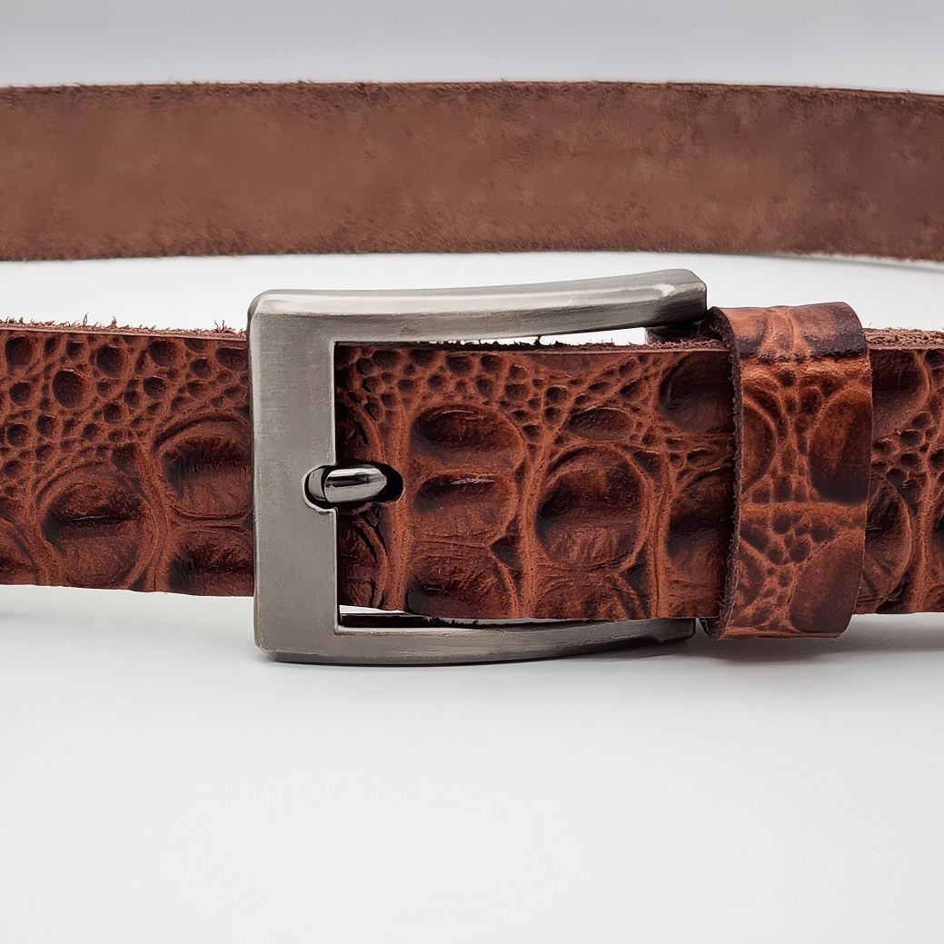 Dây nịch da bò thật dập vân cá sấu DHM-324 | Khoá kim màu đen nhám thời trang | Bảo hành 12 tháng - Ảnh 4