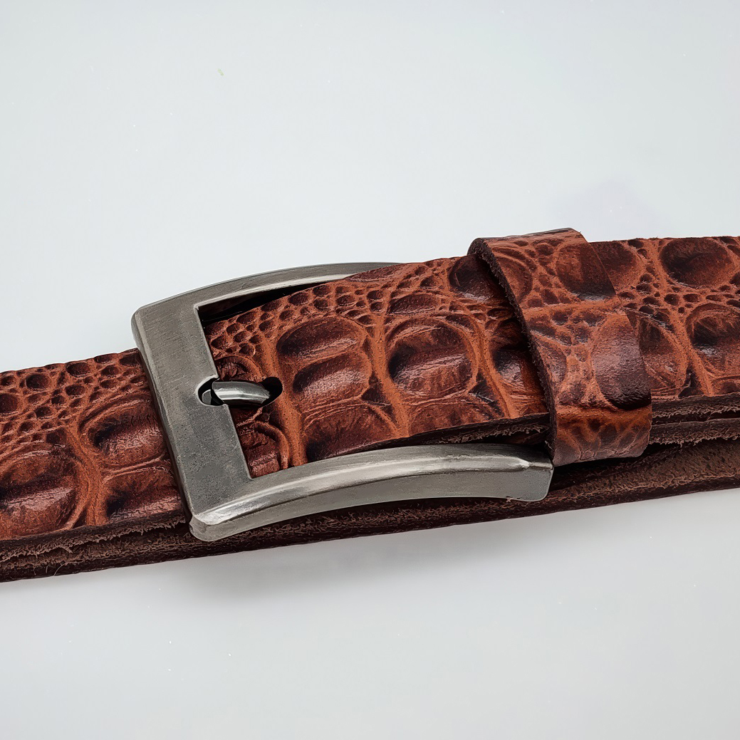 Dây nịch da bò thật dập vân cá sấu DHM-324 | Khoá kim màu đen nhám thời trang | Bảo hành 12 tháng - Ảnh 5