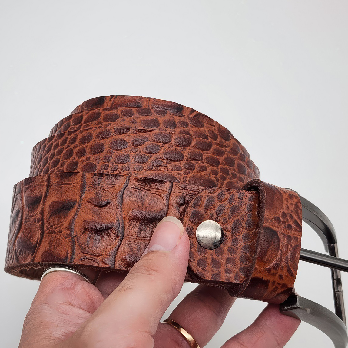 Dây nịch da bò thật dập vân cá sấu DHM-324 | Khoá kim màu đen nhám thời trang | Bảo hành 12 tháng - Ảnh 7