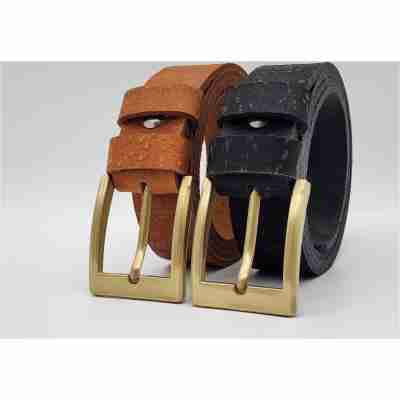 Dây nịt nam da bò thật bản thô DHM-340 | Khoá kim màu đồng vuông bản trơn nhỏ gọn | Bảo hành 12 tháng