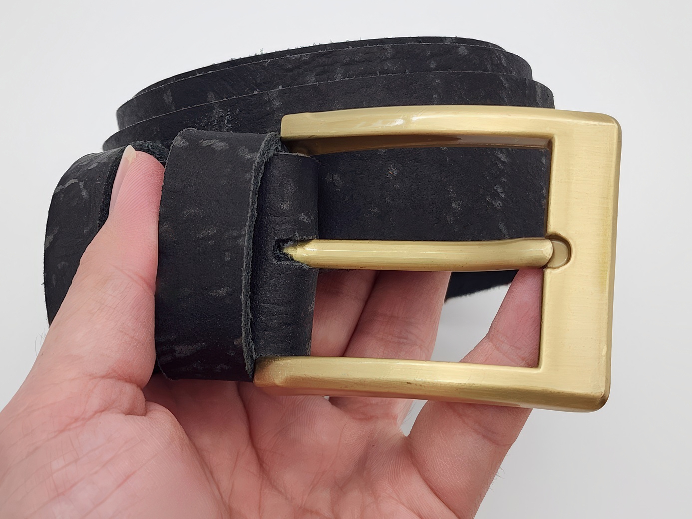 Dây nịt nam da bò thật bản thô DHM-340 | Khoá kim màu đồng vuông bản trơn nhỏ gọn | Bảo hành 12 tháng - Ảnh 7