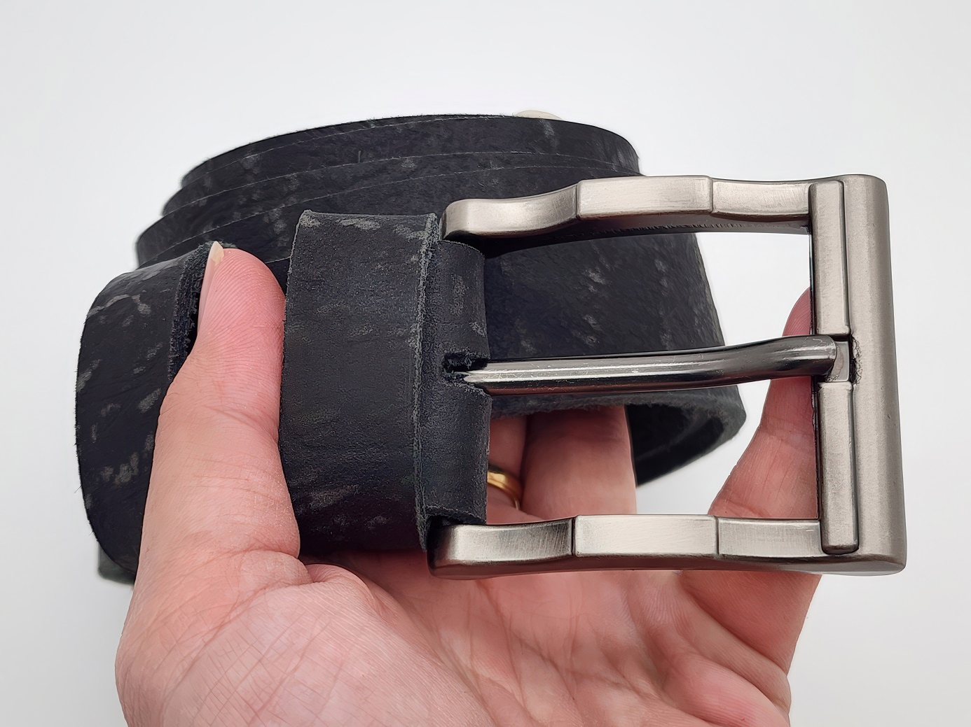 Dây nịt nam da bò thô DHM-443 | Đầu khoá kim loại chì gập khúc nguyên khối | Giao logo ngẫu nhiên | Bảo hành 12 tháng - Ảnh 5