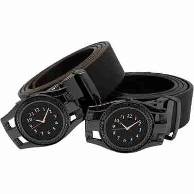 Thắt lưng giả da PU bản to DHM-491 | Đầu khoá con lăn mặt đồng hồ đen | Đầu khoá giao ngẫu nhiên | Bảo hành 12 tháng