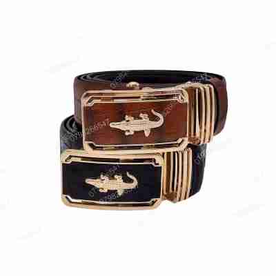 Thắt lưng da bò dập vân cá sấu DHM-494 | Đầu khoá tỳ vàng bóng CD thủng thời trang | Bảo hành 12 tháng