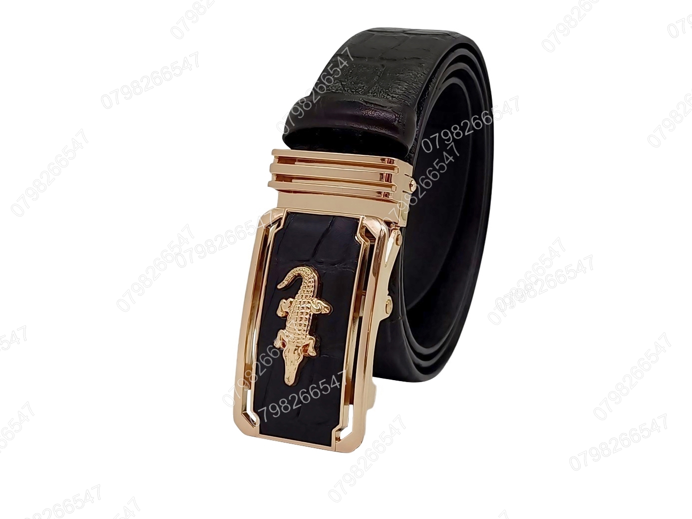 Thắt lưng da bò dập vân cá sấu DHM-494 | Đầu khoá tỳ vàng bóng CD thủng thời trang | Bảo hành 12 tháng - Ảnh 3