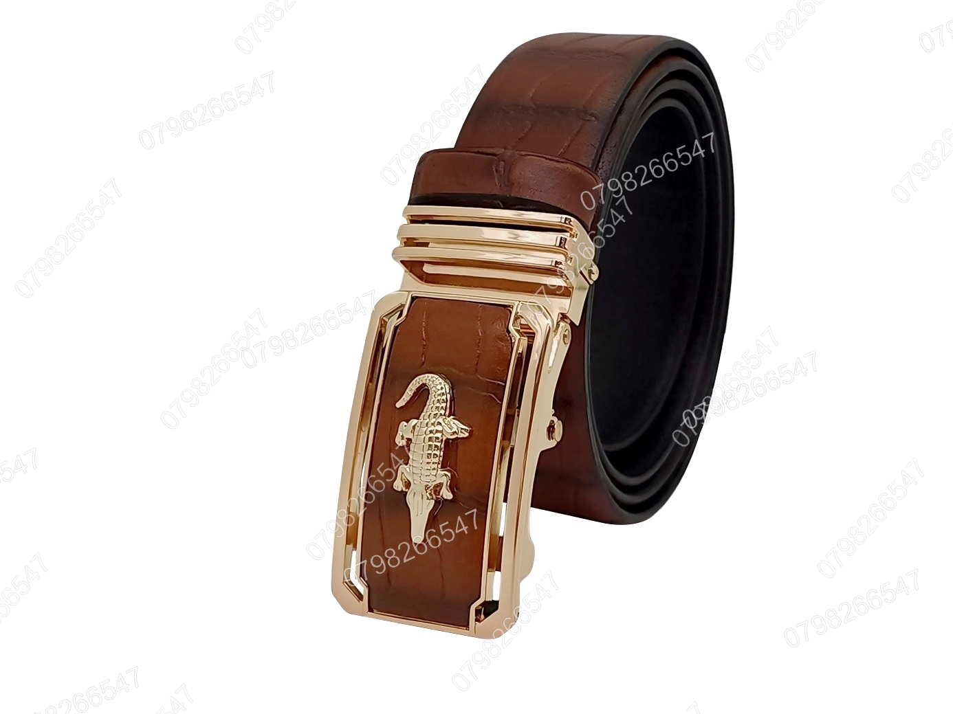 Thắt lưng da bò dập vân cá sấu DHM-494 | Đầu khoá tỳ vàng bóng CD thủng thời trang | Bảo hành 12 tháng - Ảnh 4