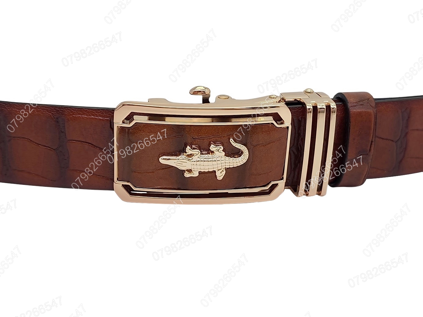 Thắt lưng da bò dập vân cá sấu DHM-494 | Đầu khoá tỳ vàng bóng CD thủng thời trang | Bảo hành 12 tháng - Ảnh 6