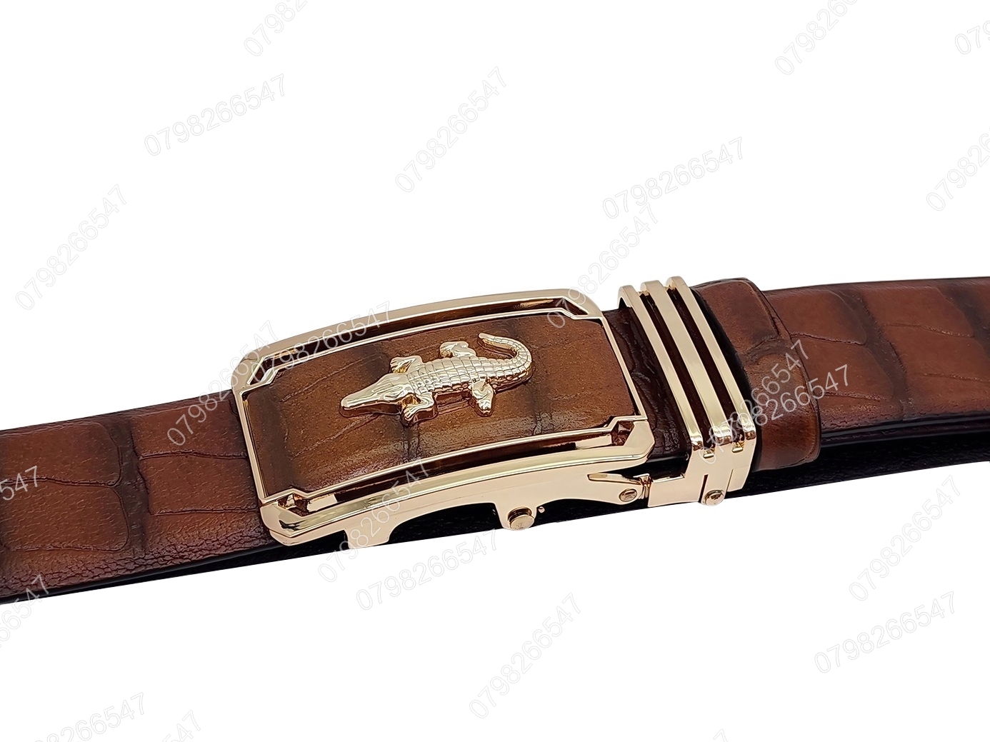 Thắt lưng da bò dập vân cá sấu DHM-494 | Đầu khoá tỳ vàng bóng CD thủng thời trang | Bảo hành 12 tháng - Ảnh 7