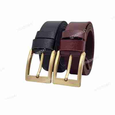 Thắt lưng da thật nam nguyên tấm DHM-513 | Mặt khoá kim mạ đồng vàng bản vuông | Bảo hành 12 tháng