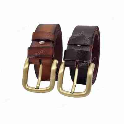 [Tặng đục lỗ] Dây nịt da bò chấy biên DHM-521 | Mặt khoá kim đầu vàng mạ đồng thời trang | Bảo hành 12 tháng