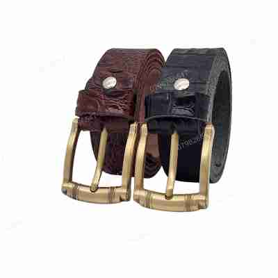 [Dài 130cm][Tặng đục lỗ] Dây lưng da bò dập vân cá sấu DHM-523 | Đầu khoá kim mạ đồng nam tính | Bảo hành 12 tháng