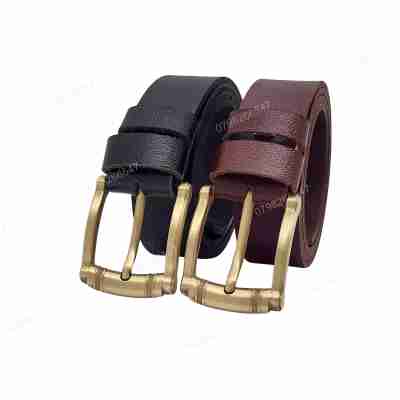 Dây lưng nam da bò thật nguyên tấm DHM-525 | Mặt khoá đầu kim vàng đồng nam tính | Bảo hành 12 tháng