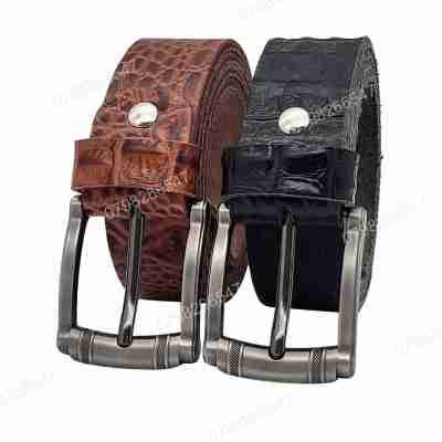 Thắt lưng nam da bò dập vân cá sấu DHM-563 | Mặt dây khóa kim xám tro | Bảo hành 12 tháng