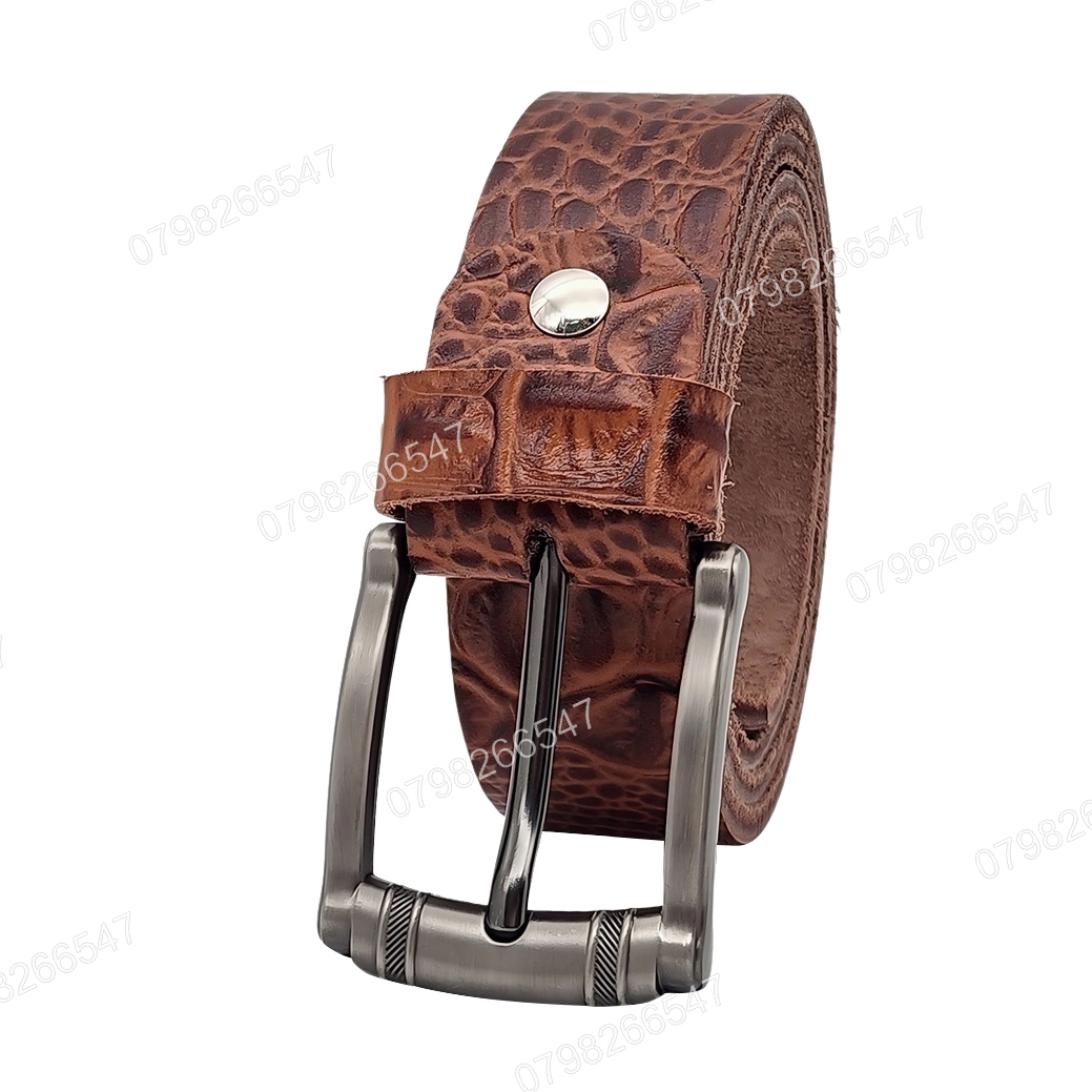 Thắt lưng nam da bò dập vân cá sấu DHM-563 | Mặt dây khóa kim xám tro | Bảo hành 12 tháng - Ảnh 4