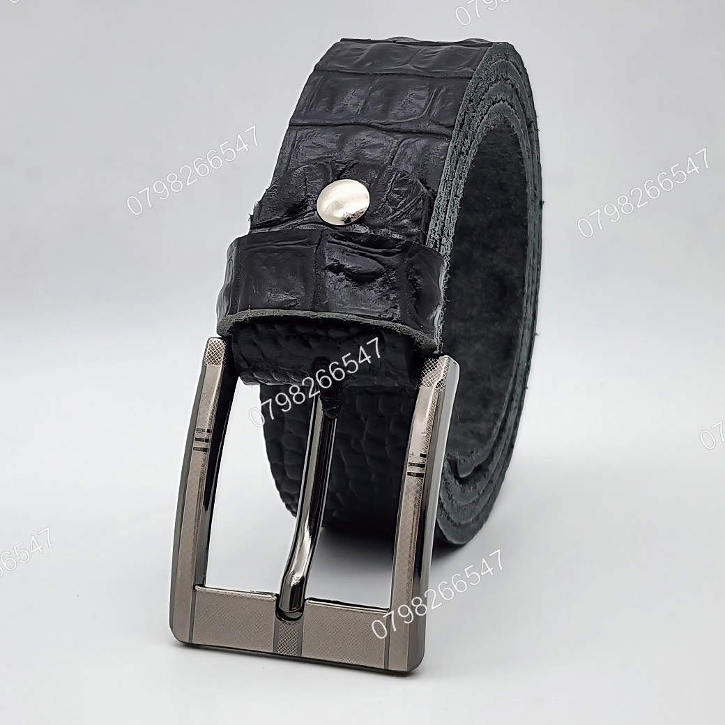 Thắt lưng nam da bò dập vân cá sấu DHM-579 | Mặt khóa kim vuông laze | Bảo hành 12 tháng