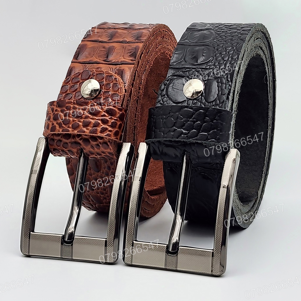 Dây lưng da bò dập vân cá sấu DHM-581 | Khoá kim laze vuông cao cấp | Bảo hành 12 tháng