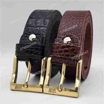 Dây nịt da bò dập vân cá sấu DHM-583 | Khoá kim đồng nguyên khối | Bảo hành 12 tháng