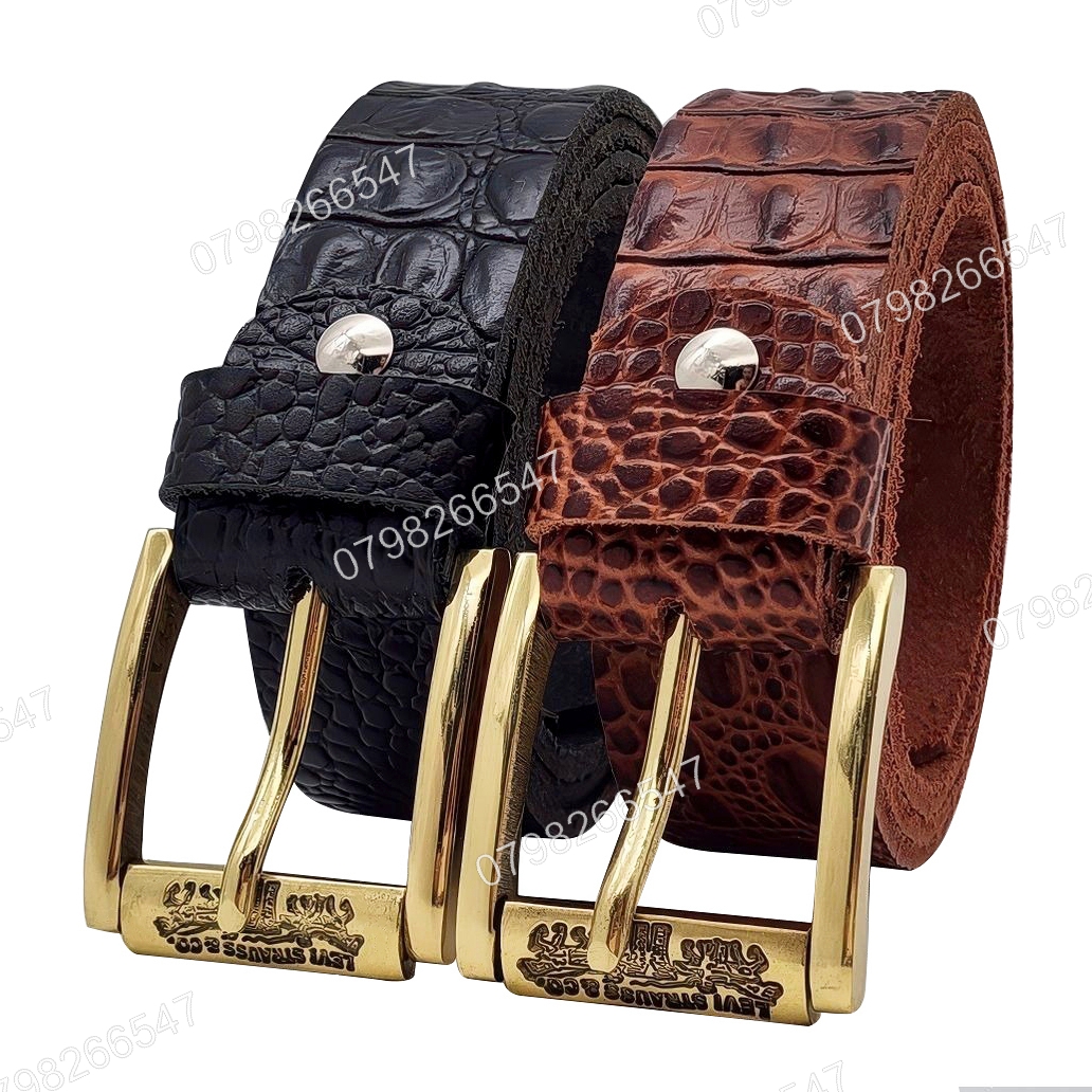 Dây lưng da bò dập vân cá sấu DHM-591 | Đầu khoá đồng xoay nguyên khối nam tính | Bảo hành 12 tháng