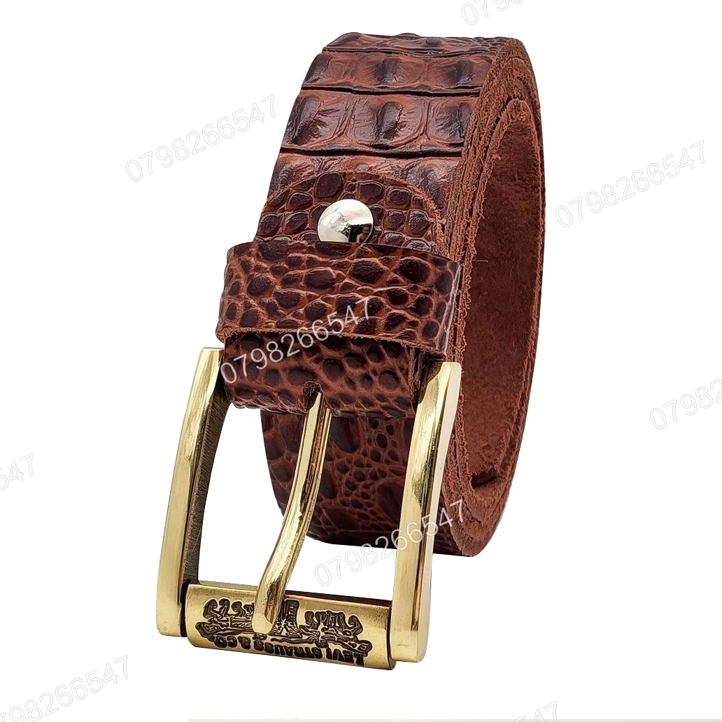 Dây lưng da bò dập vân cá sấu DHM-591 | Đầu khoá đồng xoay nguyên khối nam tính | Bảo hành 12 tháng - Ảnh 3