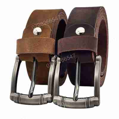 Dây nịt nam da bò sáp DHM-598 | Mặt khoá kim chì xám kiểu tròn 2 cục thời trang | Bảo hành 12 tháng