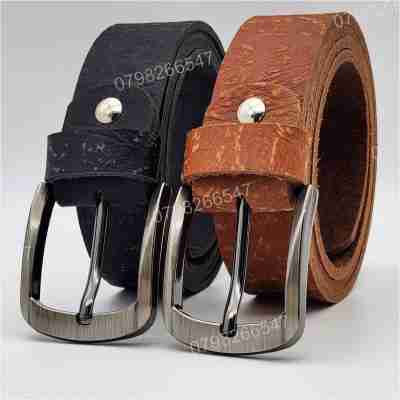 Dây lưng da bò thô DHM-608 | Mặt khoá kim laze bo tròn ấn tượng | Bảo hành 12 tháng