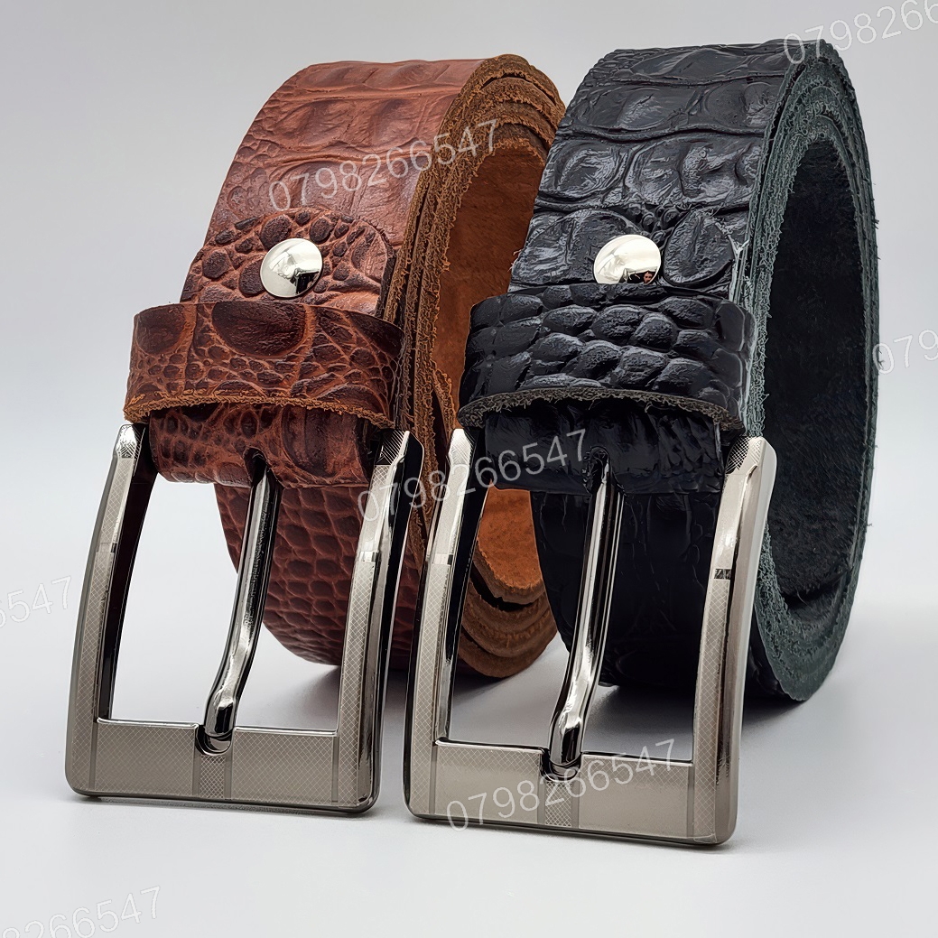 Dây nịt da bò dập vân cá sấu DHM-612 | Đầu khoá kim vuông laze đơn giản | Bảo hành 12 tháng