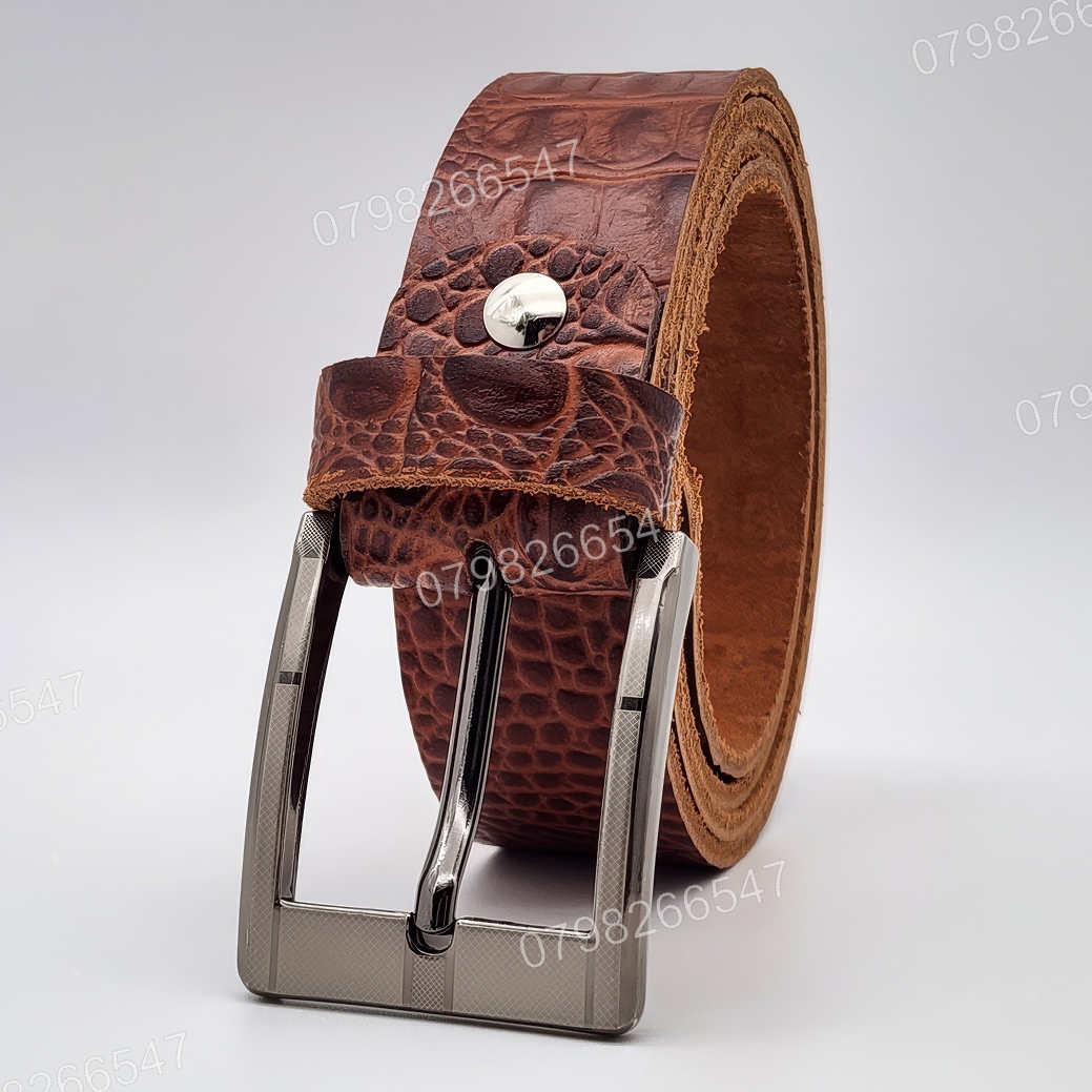 Dây nịt da bò dập vân cá sấu DHM-612 | Đầu khoá kim vuông laze đơn giản | Bảo hành 12 tháng - Ảnh 3