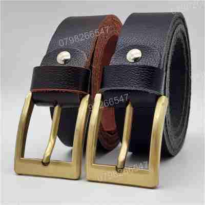 Thắt lưng nam da bò hạt DHM-615 | Mặt dây khoá kim mạ đồng vuông đơn giản | Bảo hành 12 tháng