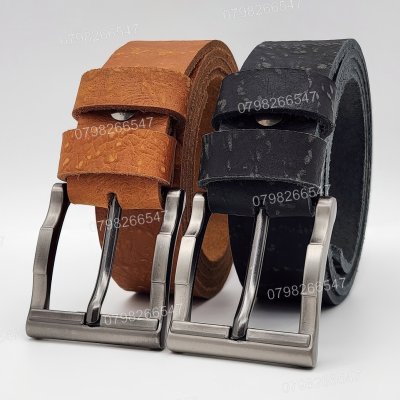 Dây nịt nam da bò thô DHM-443 | Đầu khoá kim loại chì gập khúc nguyên khối | Giao logo ngẫu nhiên | Bảo hành 12 tháng