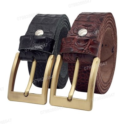 Thắt lưng nam da bò dập vân cá sấu DHM-508 | Đầu khoá kim mạ đồng kiểu vuông nam tính | Bảo hành 12 tháng