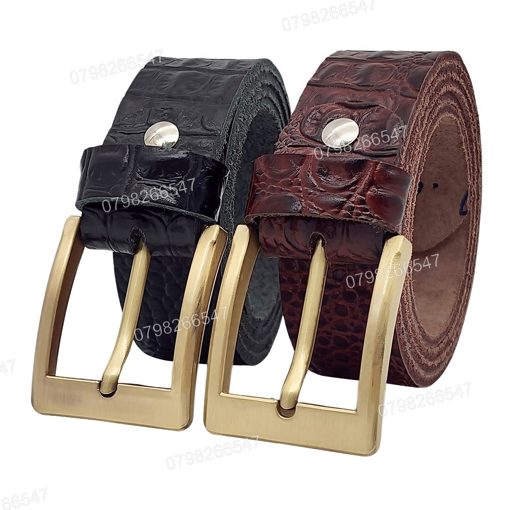 Thắt lưng nam da bò dập vân cá sấu DHM-508 | Đầu khoá kim mạ đồng kiểu vuông nam tính | Bảo hành 12 tháng
