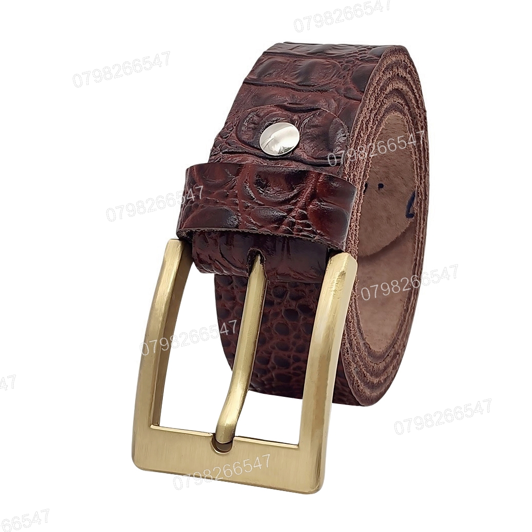 Thắt lưng nam da bò dập vân cá sấu DHM-508 | Đầu khoá kim mạ đồng kiểu vuông nam tính | Bảo hành 12 tháng - Ảnh 3