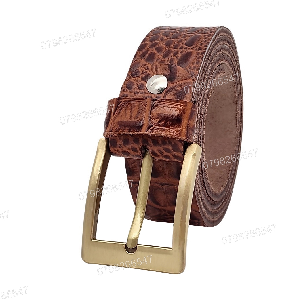 Thắt lưng nam da bò dập vân cá sấu DHM-508 | Đầu khoá kim mạ đồng kiểu vuông nam tính | Bảo hành 12 tháng - Ảnh 4