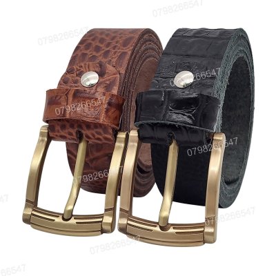 [130cm][Tặng đục] Thắt lưng da bò dập vân cá sấu DHM-514 | Khoá kim mạ đồng thời trang | Bảo hành 12 tháng