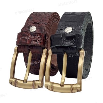 [130cm][Tặng đục] Dây lưng da bò dập vân cá sấu DHM-523 | Đầu khoá kim mạ đồng nam tính | Bảo hành 12 tháng