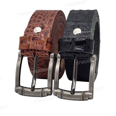 [130cm][Tặng đục] Thắt lưng nam da bò dập vân cá sấu DHM-563 | Mặt dây khóa kim xám tro | Bảo hành 12 tháng